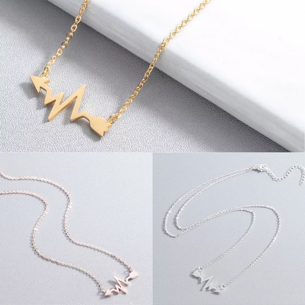 Stainless Steel Heartbeat Arrow Necklace - Picture 2 of 6